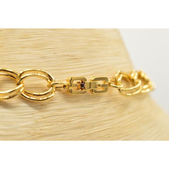 Givenchy Vintage Crystal Chain Necklace Chunky Gold Double Linked Blue 1980s 9J - Picture 8 of 12